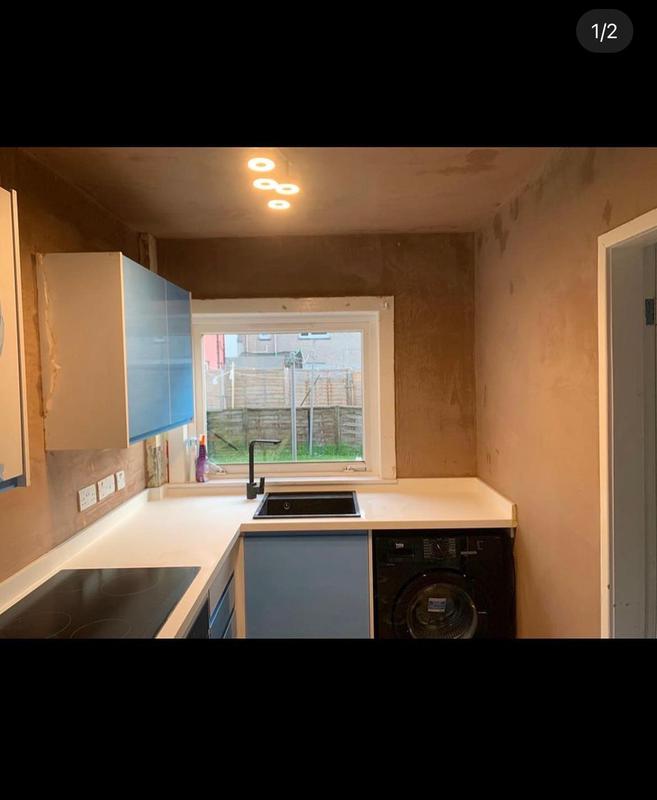 A picture of a freshly plastered kitchen by Plasterers Nottingham